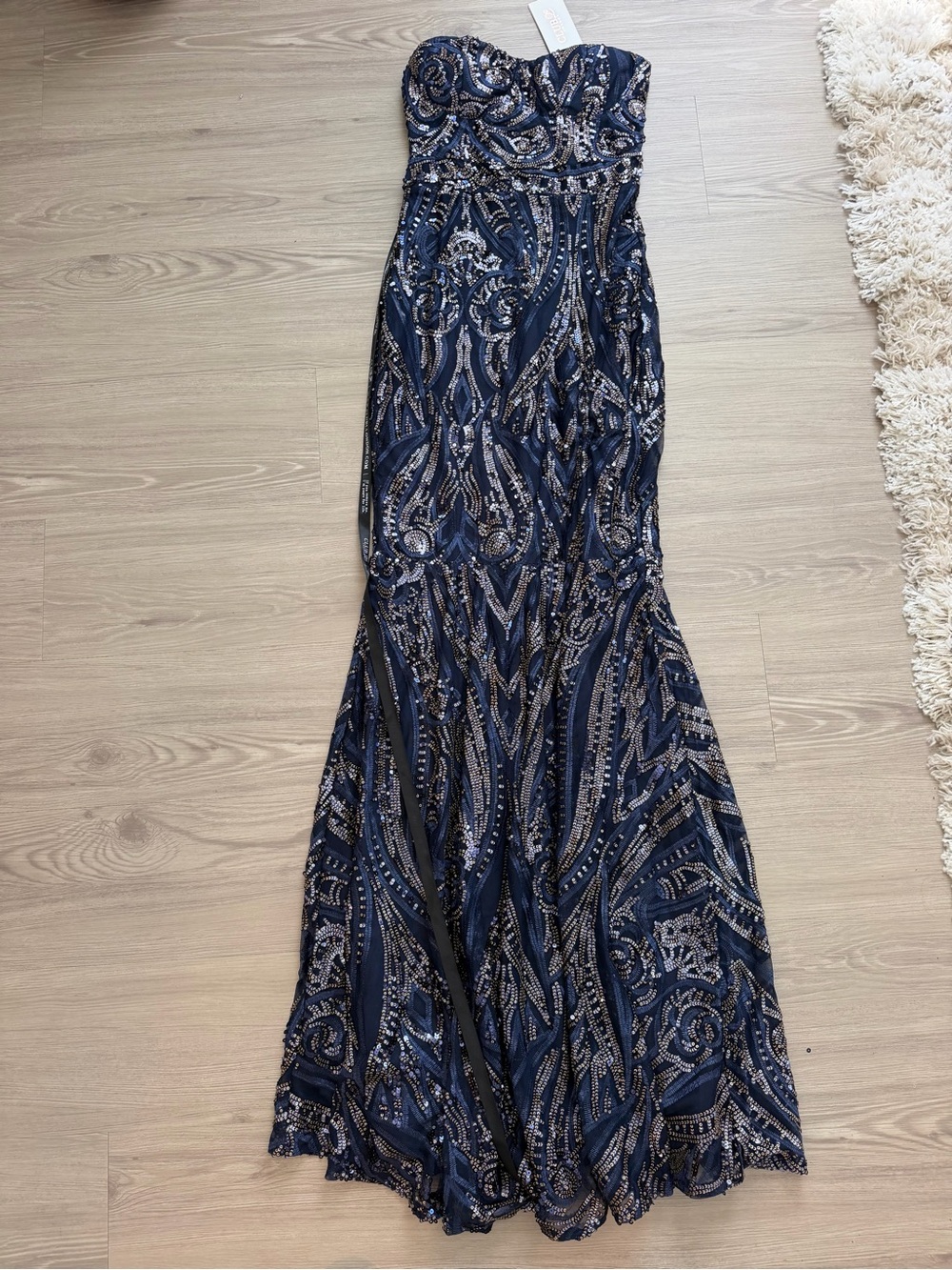 Club L London Navy and Silver Sequin Strapless size 4